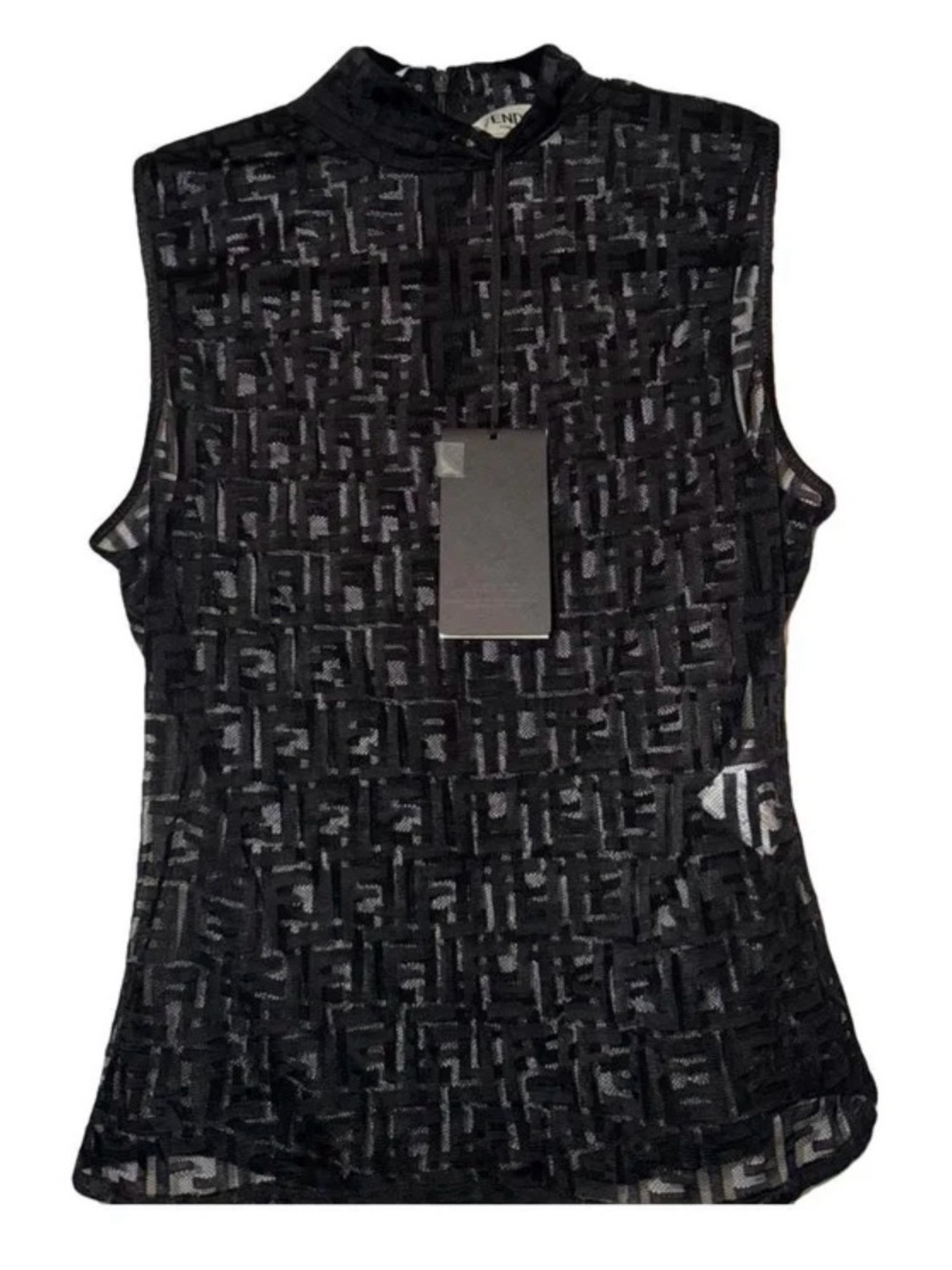 Fendi Black Sheer FF Logo Sleeveless Camisole